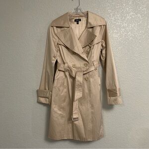 Bebe Y2K Trench Coat Jacket Womens M Satin Shimmer Belted Office Preppy Tan